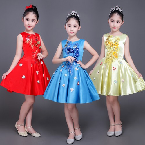 Girls princess modern dance dresses flower girls jazz singers  team dancers stage performance chorus dresses